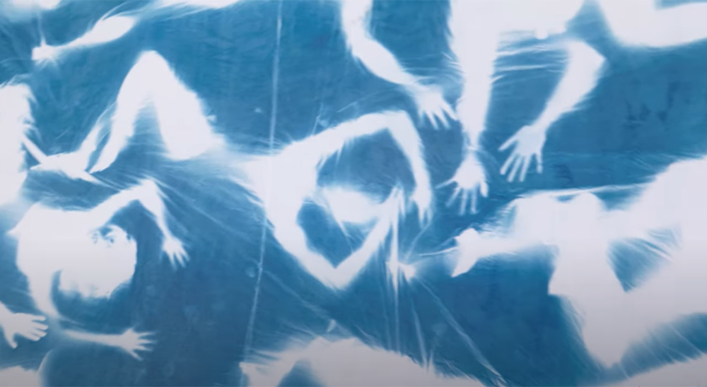 A cyanotype for trans resilience in Washington DC by the artist Cassils (2024)